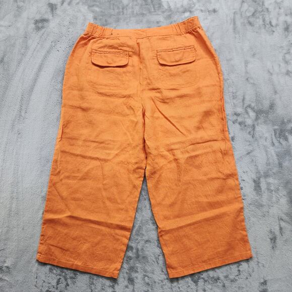 Chico's Pants Womens 2 L/12 Orange Linen High Rise Flat Front Crop Capri Summer - Picture 2 of 10